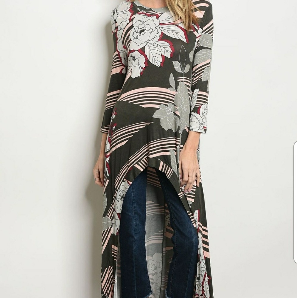 Olive Green Long Floral Tunic
